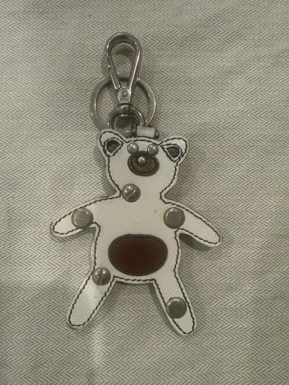 PRADA White and Brown Teddy Bear Keychain Charm or Bag Charm - Picture 2 of 4
